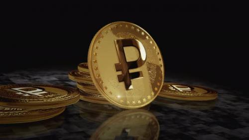 Videohive - Crypto Ruble RUB cryptocurrency golden coin loop on digital screen - 47627854 - 47627854