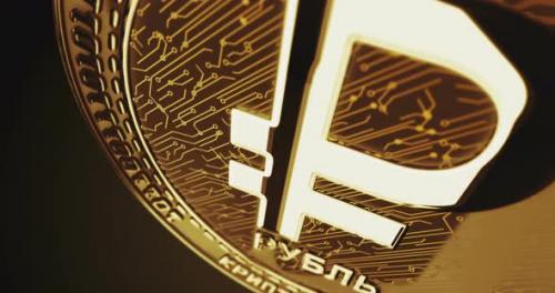 Videohive - Crypto Ruble RUB cryptocurrency golden coin loop on digital screen - 47627855 - 47627855