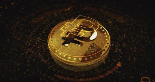 Videohive - Crypto Ruble RUB cryptocurrency golden coin loop on digital screen - 47627858 - 47627858