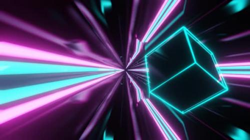 Videohive - Cyan And Pink Sci-Fi Neon Weightlessness Tunnel Background Vj Loop In 4K - 47631475 - 47631475