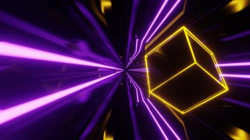 Videohive - Purple And Yellow Sci-Fi Neon Weightlessness Tunnel Background Vj Loop In 4K - 47631484 - 47631484