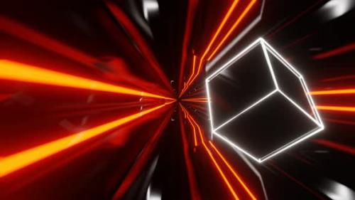 Videohive - Orange And White Sci-Fi Neon Weightlessness Tunnel Background Vj Loop In 4K - 47631485 - 47631485