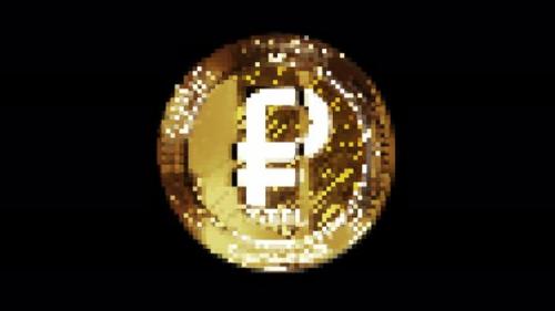 Videohive - Crypto Ruble RUB cryptocurrency golden coin loop on pixel retro style - 47635710 - 47635710