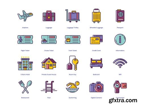 96 Travel Icons | Lilac Series Ui8.net