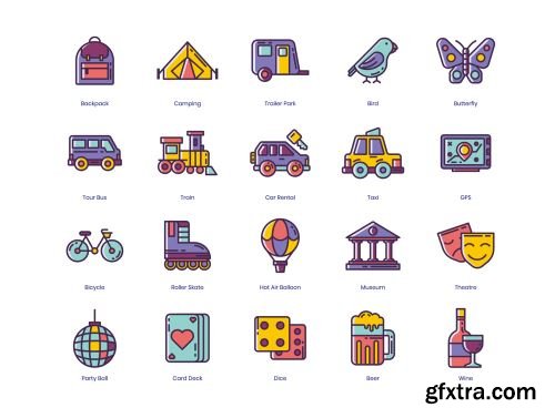 96 Travel Icons | Lilac Series Ui8.net