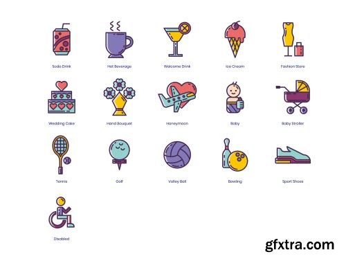 96 Travel Icons | Lilac Series Ui8.net