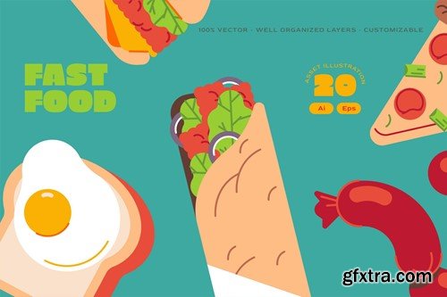 Purple Flat Design Fast Food Illustration Set YRQYT5R