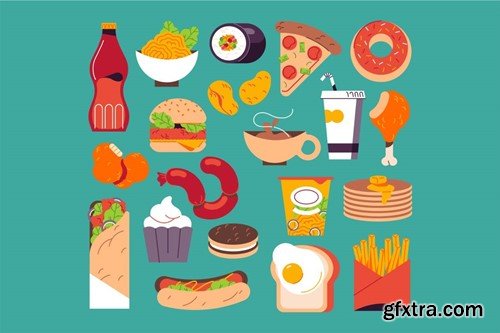 Purple Flat Design Fast Food Illustration Set YRQYT5R