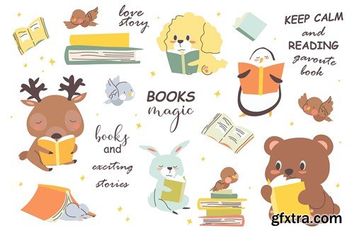 School Books Set in Cartoon Animal Style 89MHXKM
