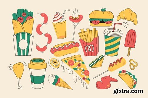 Pink Flat Design Fast Food Illustration Set 73YYRNE