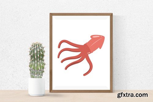 Flat Seafood Illustration Set QT8TTSP