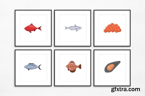 Flat Seafood Illustration Set QT8TTSP