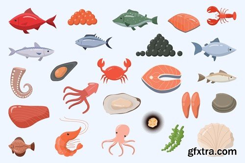 Flat Seafood Illustration Set QT8TTSP