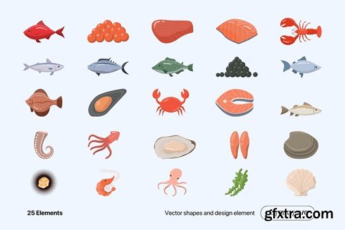 Flat Seafood Illustration Set QT8TTSP