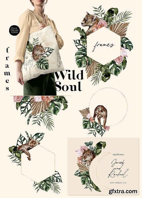 Wild Soul Tropical Leaves Gold Line Woman Portrait KR3C5KZ