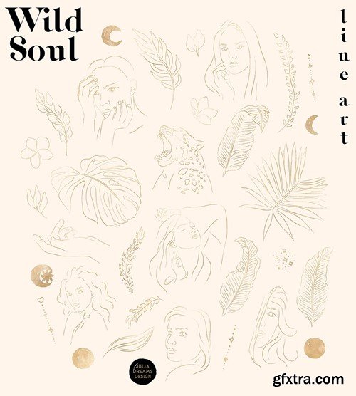 Wild Soul Tropical Leaves Gold Line Woman Portrait KR3C5KZ