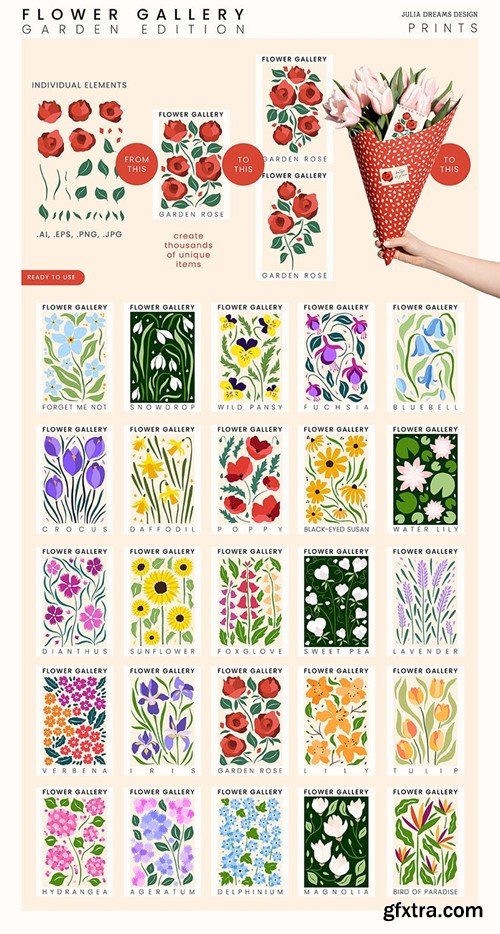 Flower Gallery Garden Edition Floral Illustrations N65C5KX