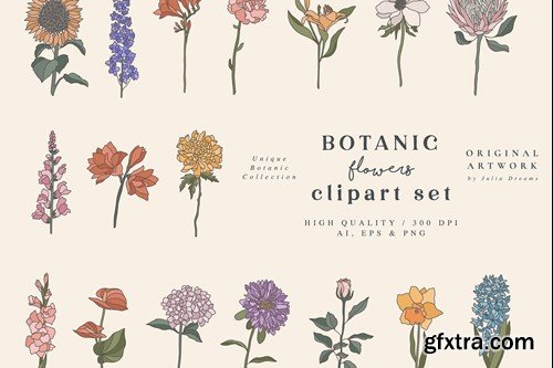 Botanical Garden Flowers Floral Set T7W7K4U