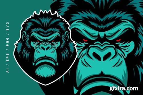 Green Angry Gorilla Head Illustration JET7T8N