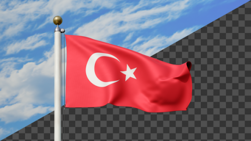 Videohive - Turkey Flag Waving on a Flag Pole, Alpha Included - 47636026 - 47636026