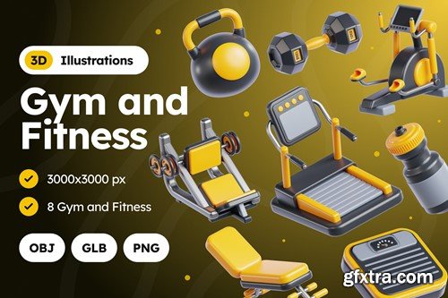 Gym and Fitness 3D Illustrations 7MKZWY2