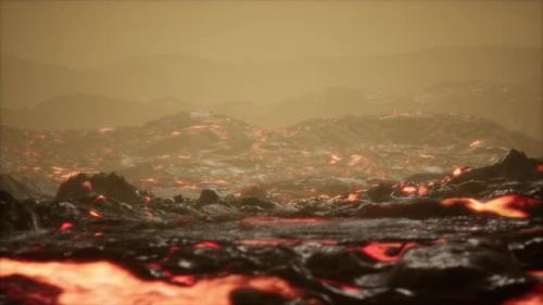 Videohive - Volcanic Eruption with Fresh Hot Lava Flames and Gases Going Out From the Crater - 47639413 - 47639413