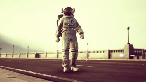 Videohive - Astronaut in Space Suit on the Road Bridge - 47641080 - 47641080