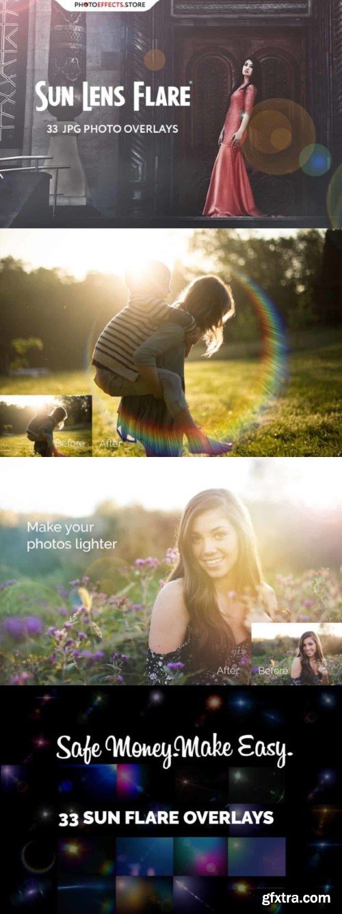 33 Sun Lens Flare Photo Overlays Set