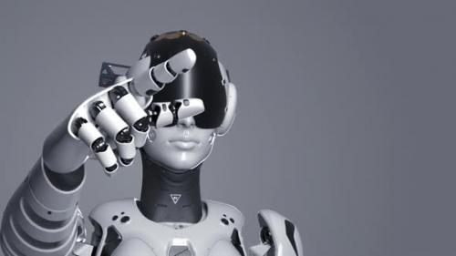 Videohive - the robot raises its hand indicating the direction - 47622073 - 47622073