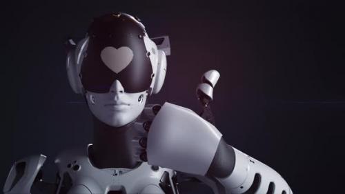 Videohive - a female robot makes a thumbs up gesture - 47622075 - 47622075