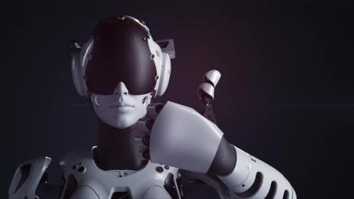 Videohive - a female robot makes a thumbs up gesture - 47622076 - 47622076
