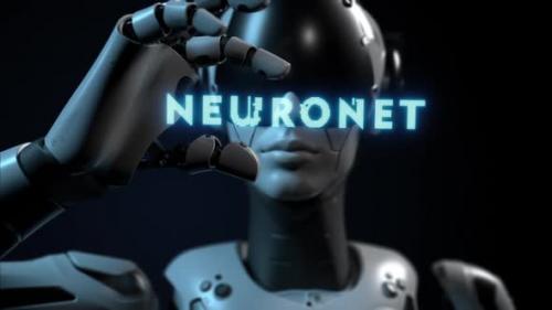 Videohive - a female robot holds the heading "neural network" in her hand - 47622080 - 47622080