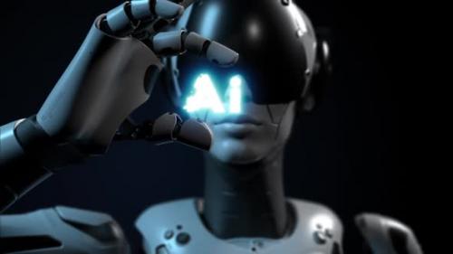 Videohive - A female robot holds the title "Ai" in her hand - 47622089 - 47622089