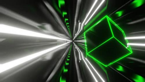 Videohive - Green And White Sci Fi Neon Weightlessness Tunnel Background Vj Loop In HD - 47631471 - 47631471