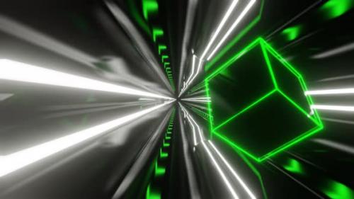 Videohive - Green And White Sci-Fi Neon Weightlessness Tunnel Background Vj Loop In 4K - 47631474 - 47631474