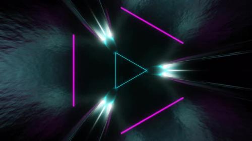 Videohive - Cyan And Pink Sci-Fi Glossy Triangle Tunnel Background Vj Loop In 4K - 47631491 - 47631491