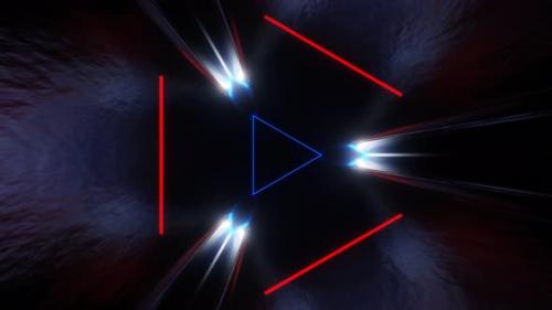 Videohive - Red And Blue Sci-Fi Glossy Triangle Tunnel Background Vj Loop In 4K - 47631496 - 47631496