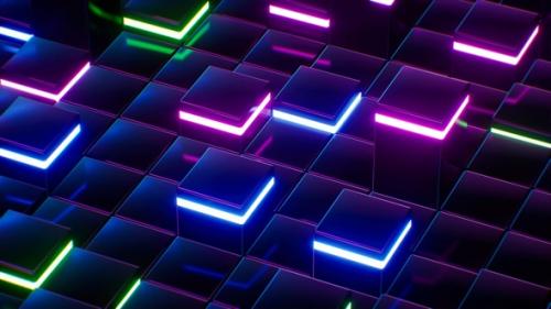 Videohive - Pulsing Neon Light Square Background Vj Loop - 47632369 - 47632369