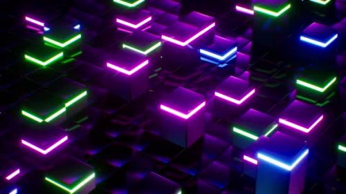 Videohive - Bouncing Neon Light Square Sticks Background Vj Loop - 47632370 - 47632370