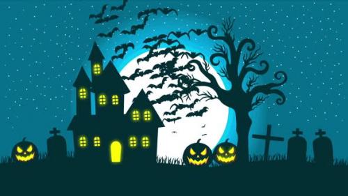 Videohive - Happy Halloween Background On Blue Sky Fying Bats - 47633254 - 47633254