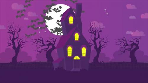 Videohive - Happy Halloween Background. Bats Flying In The Air On Purple Background 4K - 47633257 - 47633257