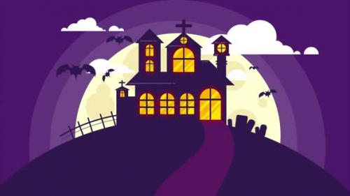 Videohive - Happy Halloween Background. Bats Flying In The Air On Purple Background - 47633258 - 47633258