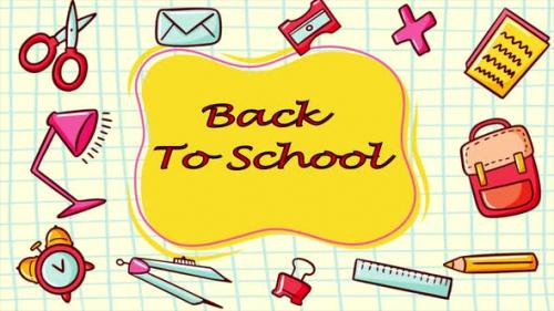 Videohive - Back To School Items Flying Air On Yellow Background 4K - 47633294 - 47633294