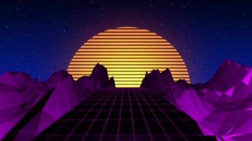 Videohive - Trendy Retro Neon Synthwave Low Poly Background - 47633868 - 47633868