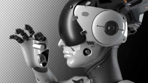 Videohive - the robot holds a battery in its hand. there is an alpha channel - 47634775 - 47634775