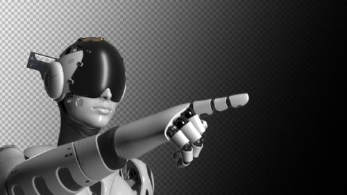 Videohive - the robot raises its hand, indicating the direction. there is an alpha channel - 47634778 - 47634778
