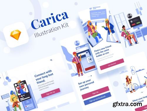 Carica Social-Themed Illustration Kit Ui8.net