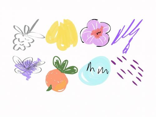 Set of Artistic Hand Drawn Fruits Flowers and Scribbles 637126599