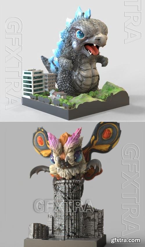 Mothra Chibi and Godzilla Chibi &ndash; 3D Print Model