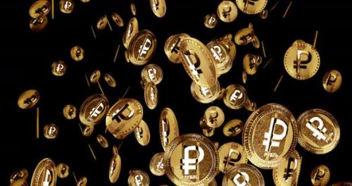 Videohive - Crypto Ruble RUB cryptocurrency golden coin rain isolated loop - 47610236 - 47610236